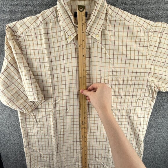 Viyella Brown Yellow 16 Check Button-Down Wool Cotton Short Sleeve Shirt Men - Picture 3 of 13
